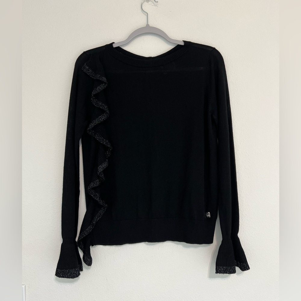My Twin TwinSet Black Metallic Ruffle Button Back Sweater